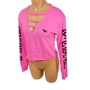 Y2K PINK Victoria's Secret Long Crop Top Cutout Logo Barbiecore Coquette Cute XS